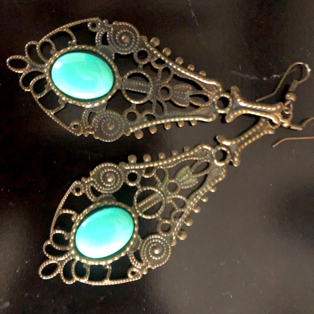Turquoise and brass statement earrings